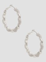 Twist and Stones Silver-Tone Hoop Earrings