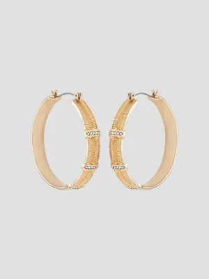 Textured Gold-Tone and Crystal Hoop Earrings