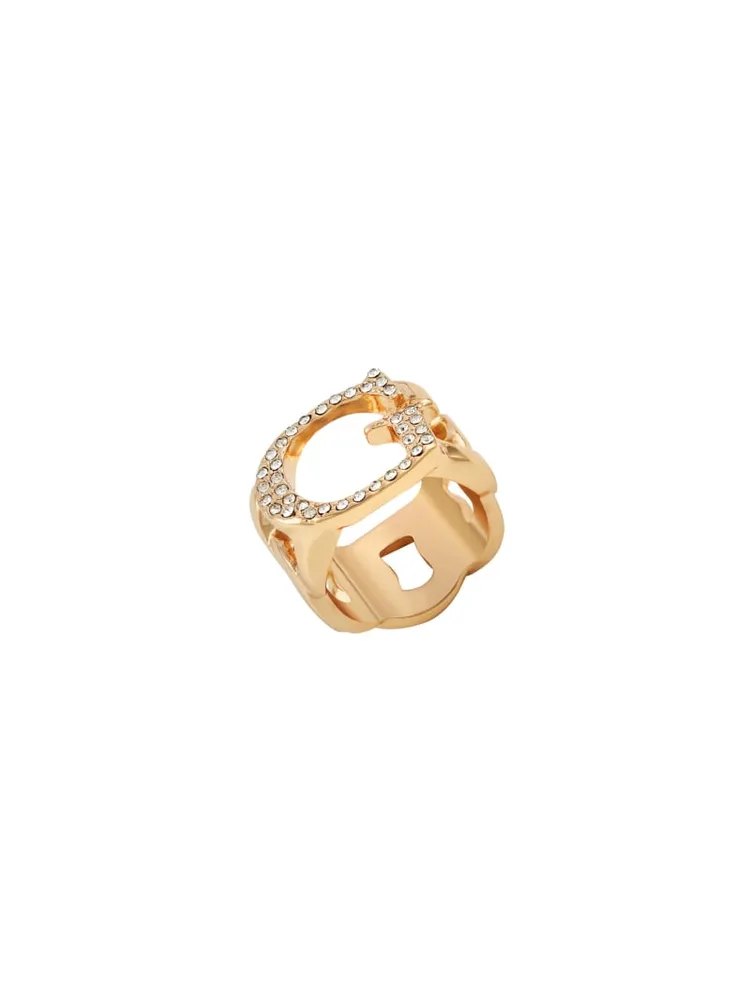 Gold-Tone Rhinestone G Ring