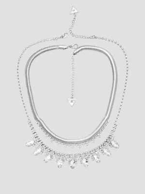 Silver-Tone Stone Crystal Collar Necklace