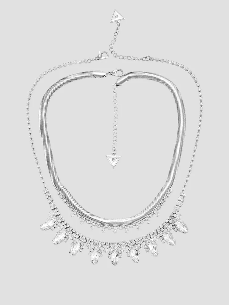 Silver-Tone Stone Crystal Collar Necklace