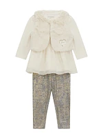 Faux-Fur Vest, Peplum Tee and Leggings Set (0-24M)