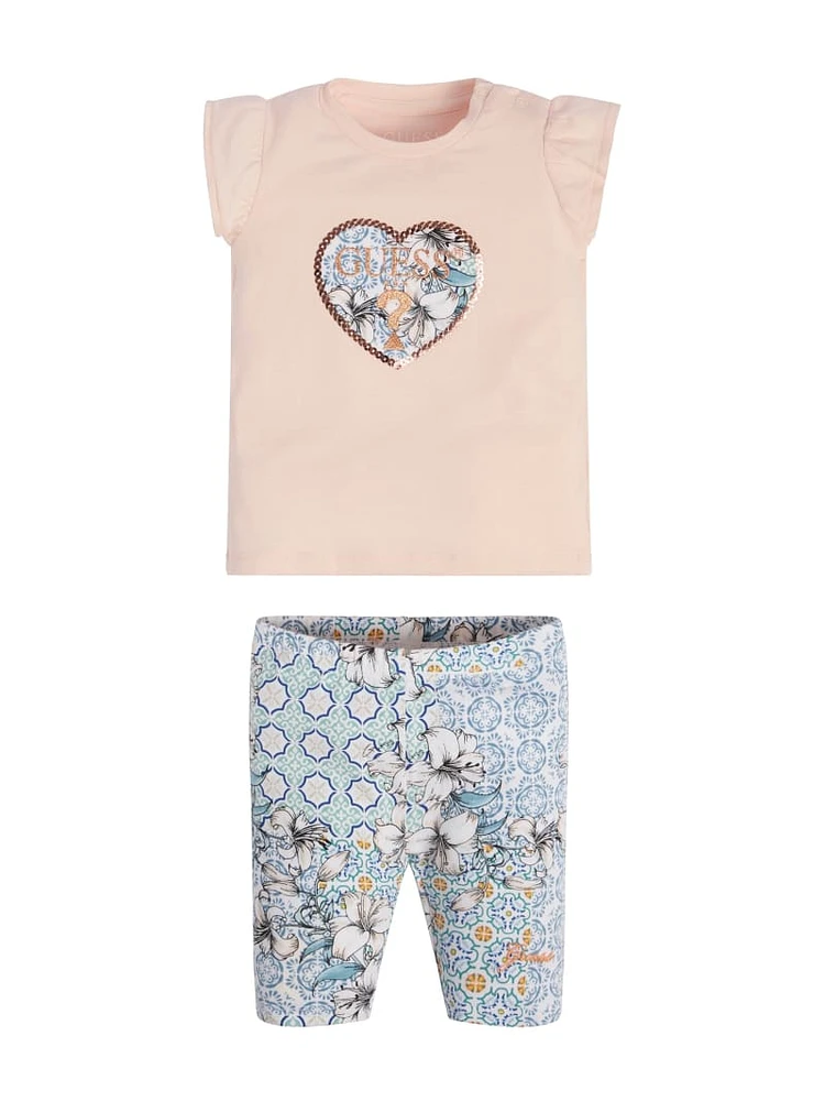 Mixed Print Heart Tee and Leggings Set (0-24M)