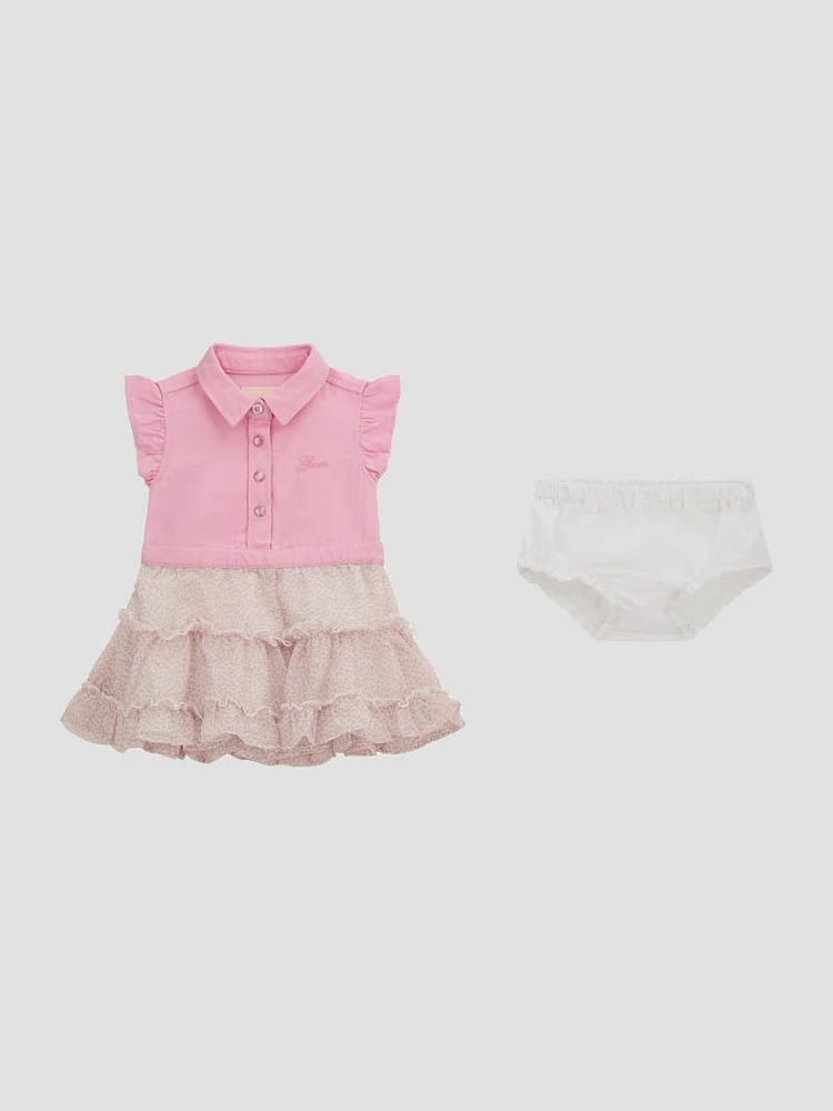 Mixed Fabric Dress and Bloomers Set (0-12M)