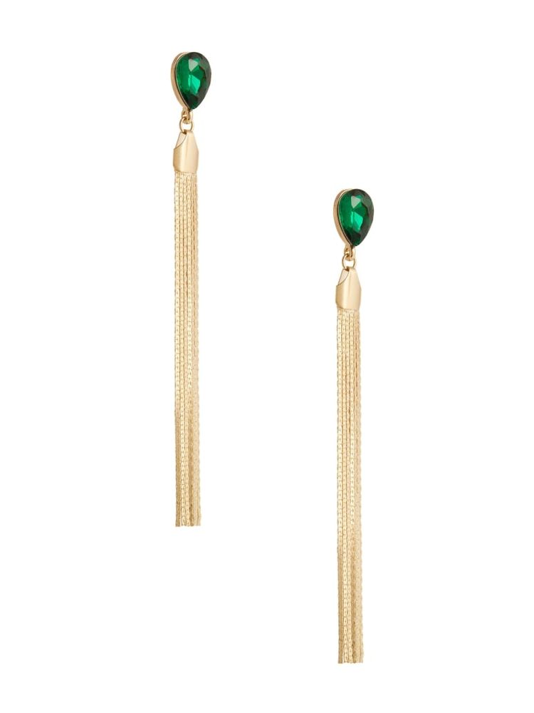 14K Gold-Plated Fringe and Emerald Teardrop Earring