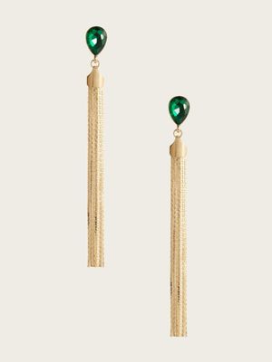 14K Gold-Plated Fringe and Emerald Teardrop Earring