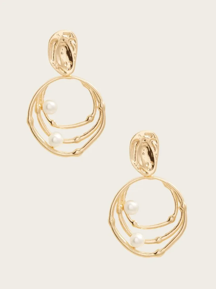 Gold-Tone Pearl Orbital Doorknocker Earring