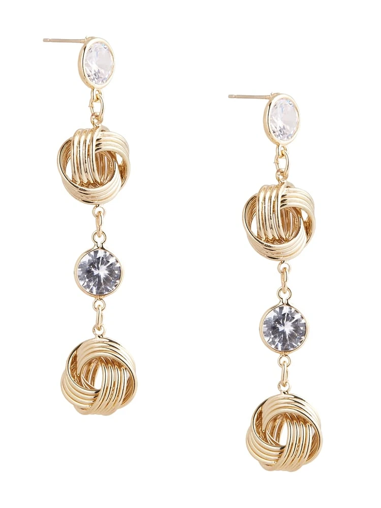 CZ Gold-Tone Knot Linear Earring