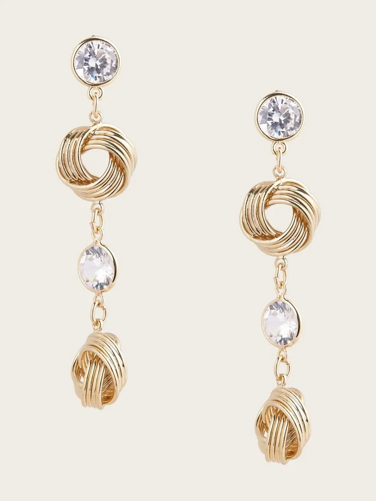 CZ Gold-Tone Knot Linear Earring