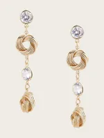 CZ Gold-Tone Knot Linear Earring