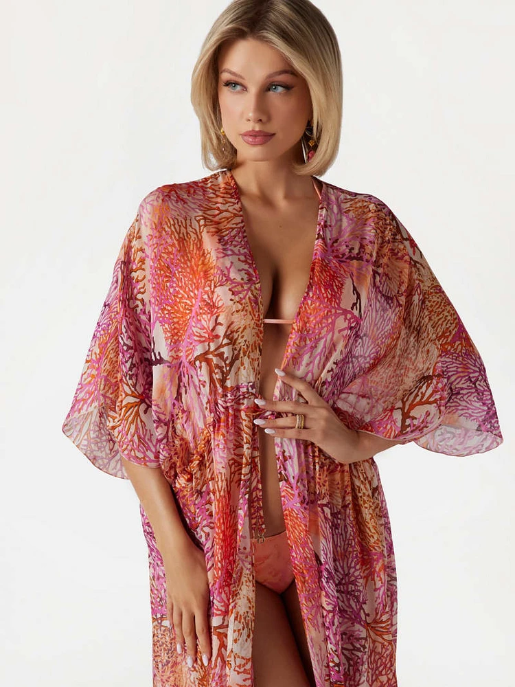 Long Silk-Blend Kimono