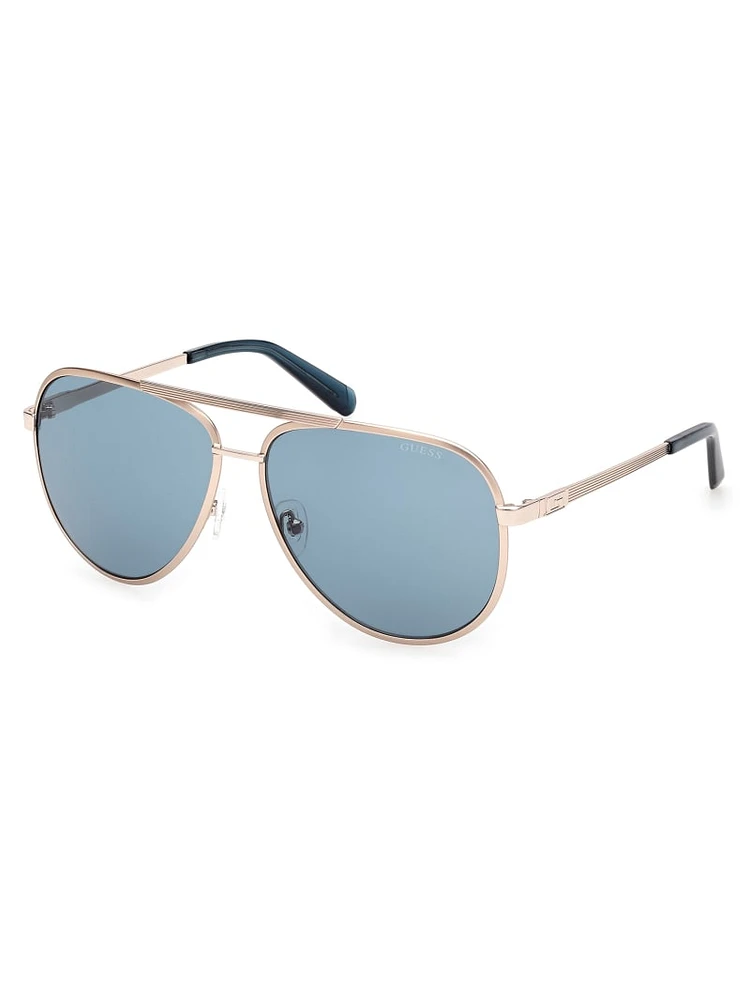 Aviator Striped Metal Sunglasses