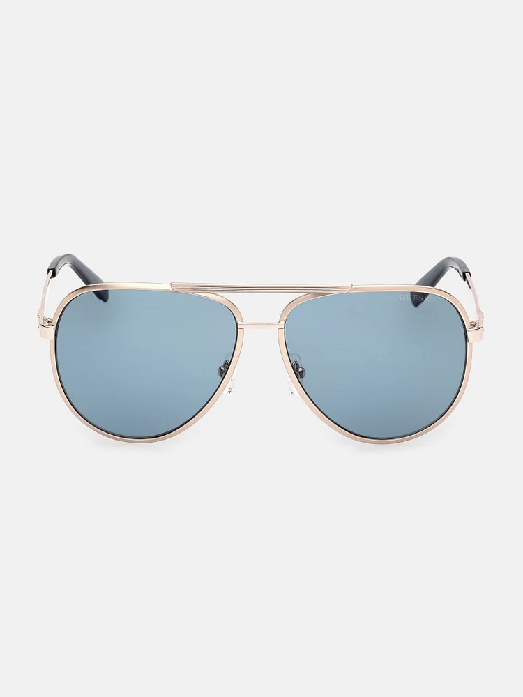 Aviator Striped Metal Sunglasses