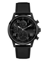 Black-Tone And Black Leather Chronographic Watch