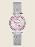 Sparkling Pink Silver-Tone Mesh Analog Watch
