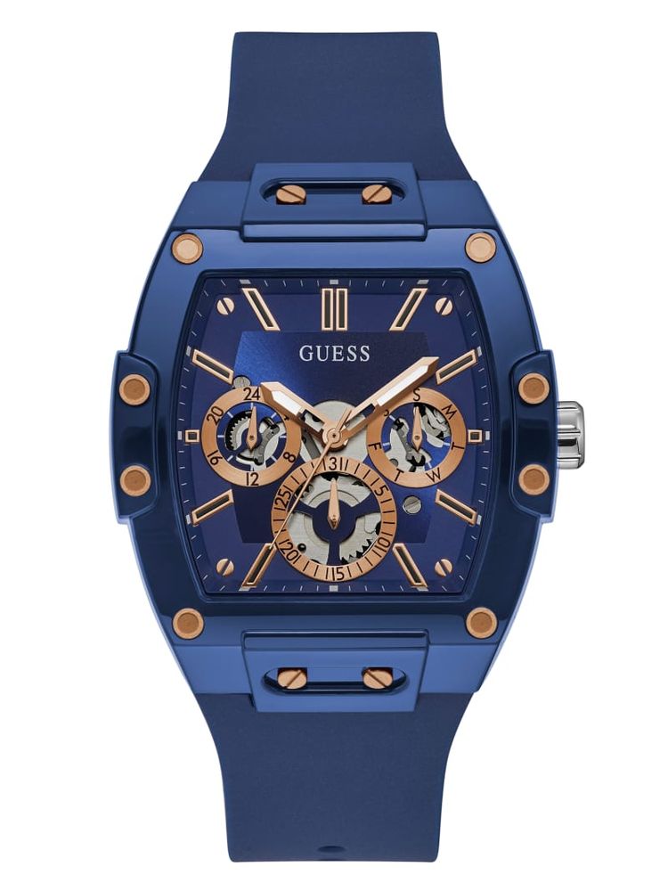 Rose Gold-Tone and Blue Silicone Multifunction Watch