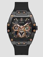 Rose Gold-Tone and Black Silicone Multifunction Watch