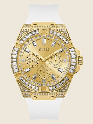 Gold-Tone and White Baguette Multifunction Watch