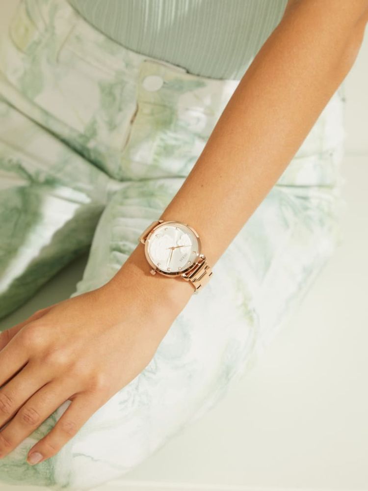 Rose Gold-Tone Floral Crystal Analog Watch