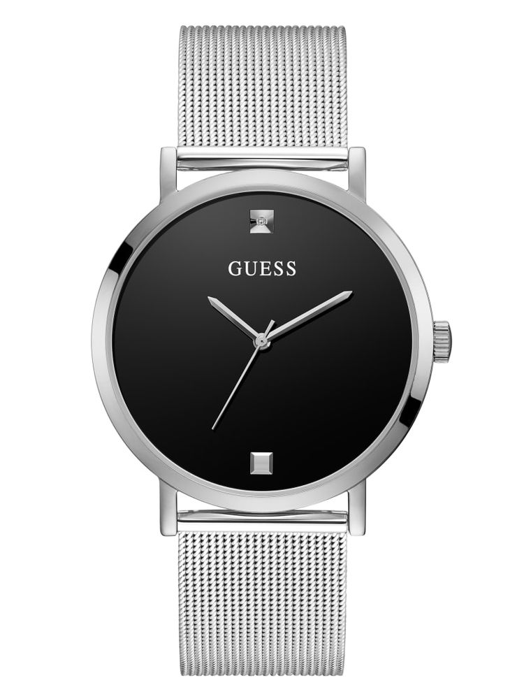 Silver-Tone Mesh Diamond Analog Watch