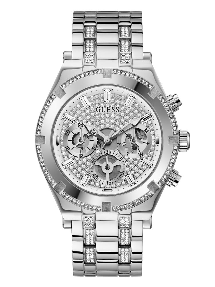 Silver-Tone Rhinestone Multifunction Watch