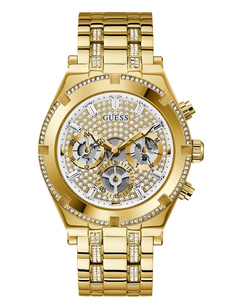 Gold-Tone Rhinestone Multifunction Watch