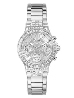 Silver-Tone and Rhinestone Multifunction Watch