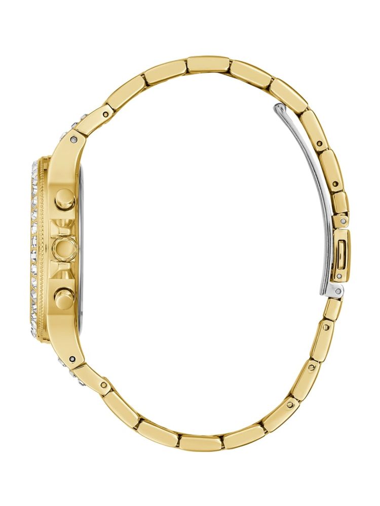 Gold-Tone and Rhinestone Multifunction Watch