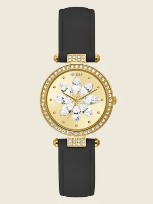 Gold-Tone Crystal and Leather Analog Watch