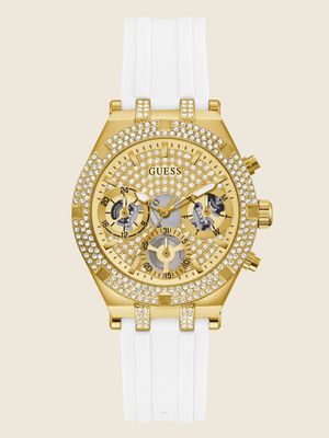 Gold-Tone and White Silicone Multifunction Watch