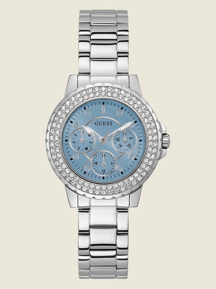 Silver-Tone and Rhinestone Multifunction Watch