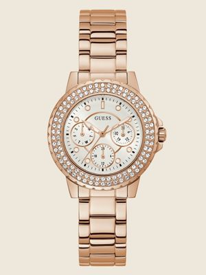 Rose Gold-Tone and Rhinestone Multifunction Watch
