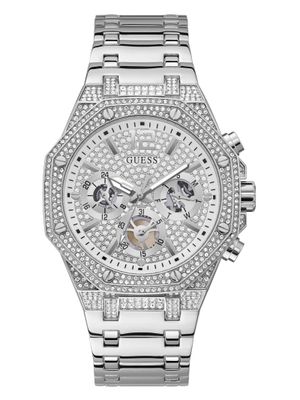 Silver-Tone Crystal Multifunction Watch