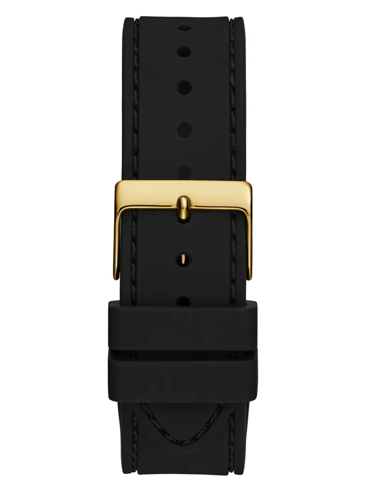 Crystal Gold-Tone and Black Silicone Multifunction Watch