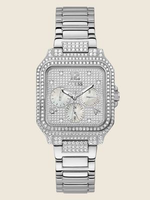 Silver-Tone Square Multifunction Watch