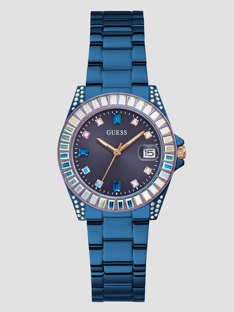 Blue and Iridescent Crystal Analog Watch