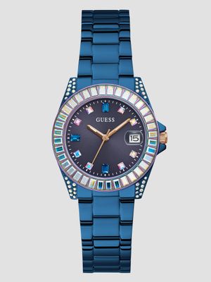 Blue and Iridescent Crystal Analog Watch