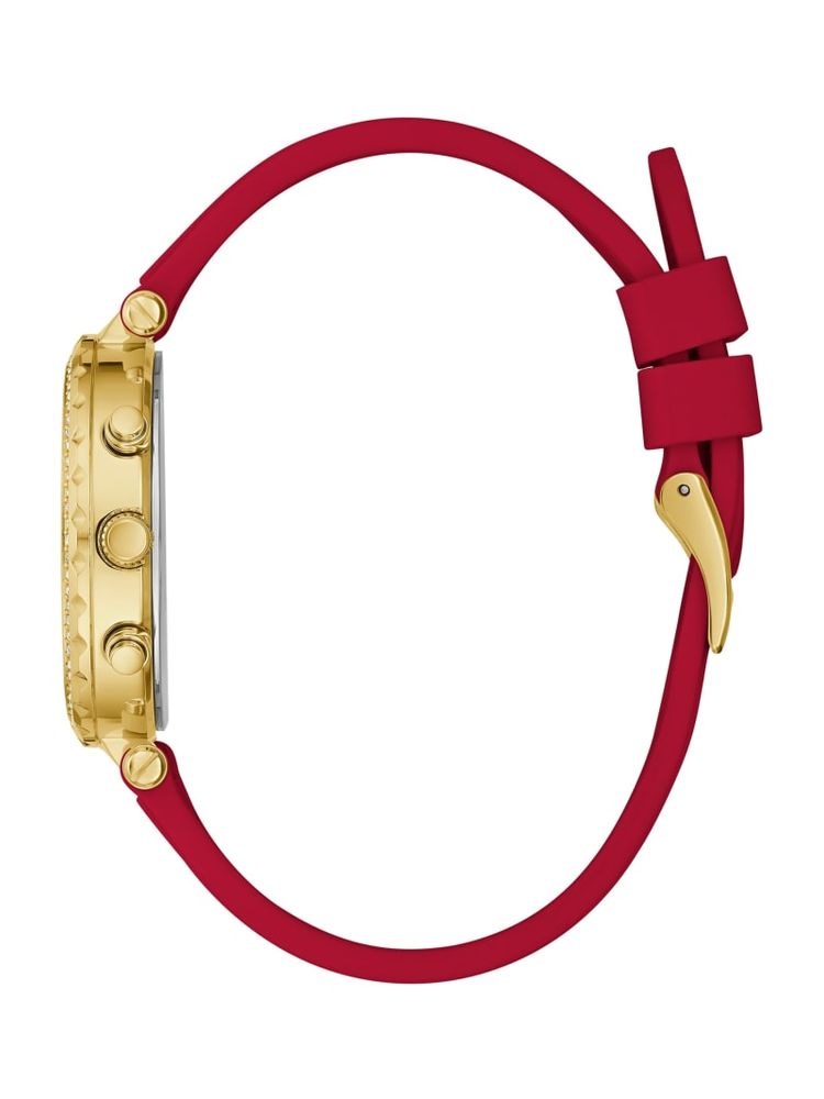 Gold-Tone and Red Silicone Multifunction Watch