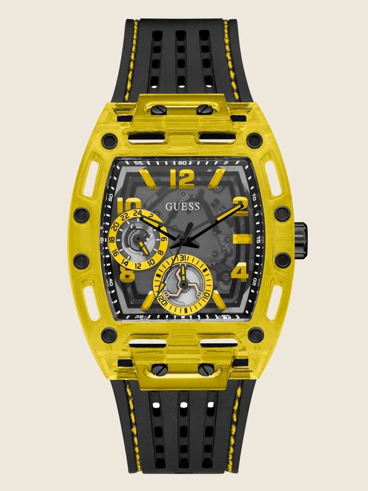 Yellow Exposed Dial Multifunction Watch