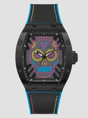 Multi Silicone and Leather Skull Analog Watch