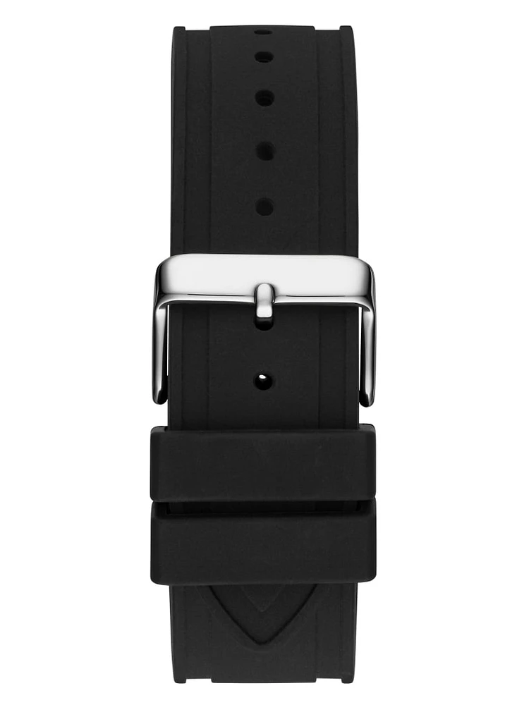 Silver-Tone and Black Silicone Multifunction Watch