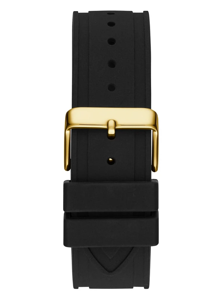 Gold-Tone and Black Silicone Multifunction Watch