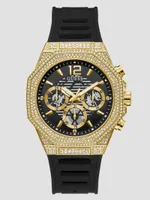 Gold-Tone and Black Silicone Multifunction Watch