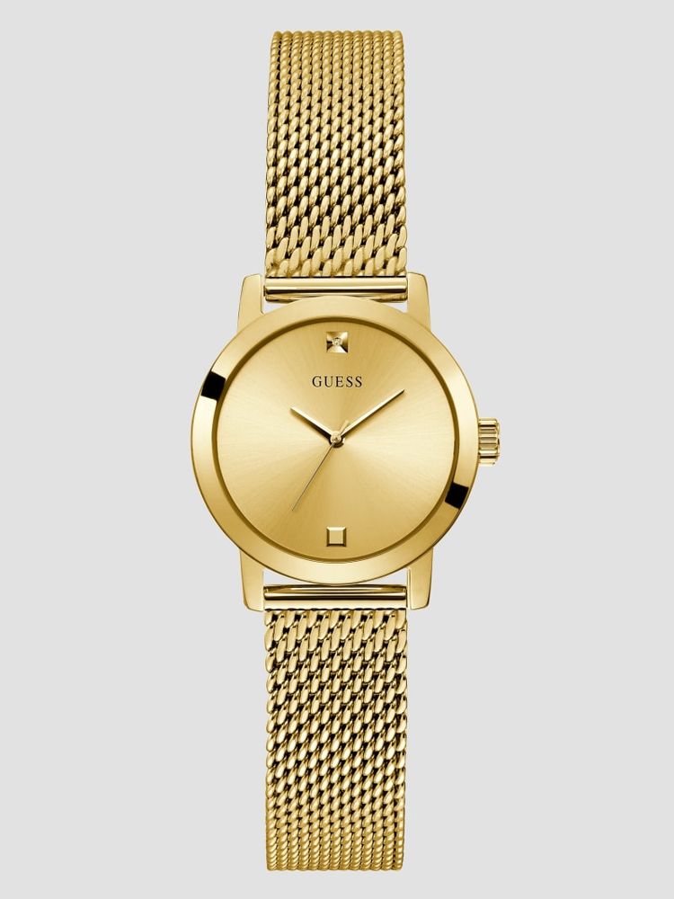 Gold-Tone Mesh Diamond Analog Watch