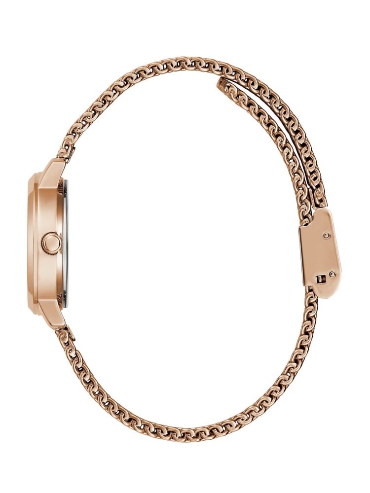 Rose Gold-Tone Mesh Diamond Analog Watch