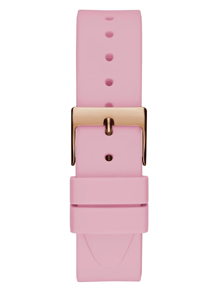 Glitter See-Through Logo and Pink Silicone Analog Watch