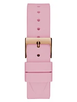 Glitter See-Through Logo and Pink Silicone Analog Watch