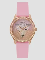 Glitter See-Through Logo and Pink Silicone Analog Watch