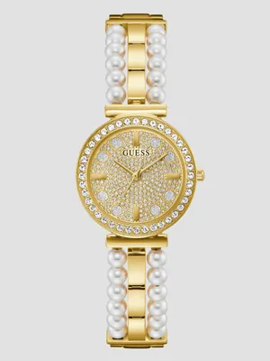 Gold-Tone Diamond and Pearl Analog Watch