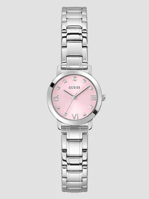 Silver-Tone and Pink Analog Watch